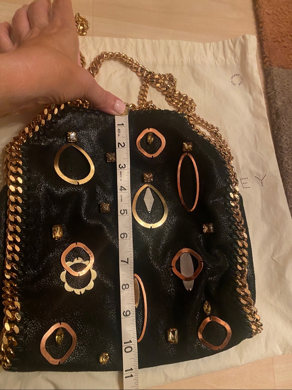 Stella McCartney Black Embellished Falabella Shoulder Bag with Gold Chain LE - Picture 9 of 11